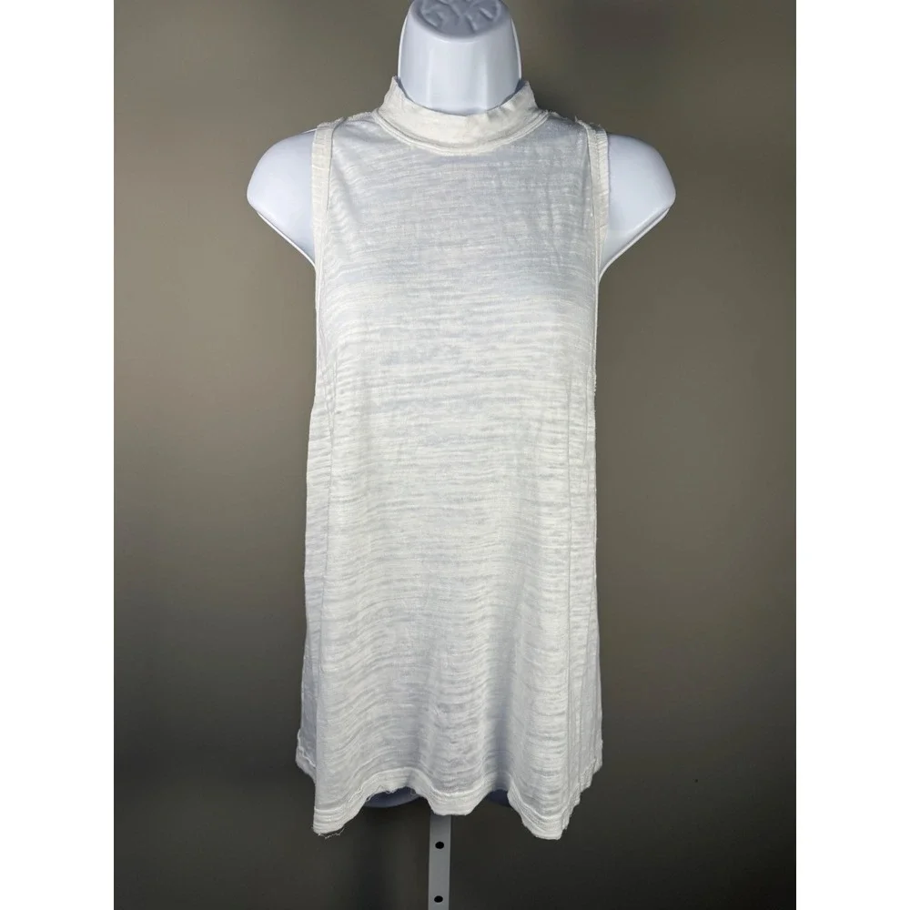 Free People Brisbane Mock Neck Tank White Heathered Open Back Size S Boho
